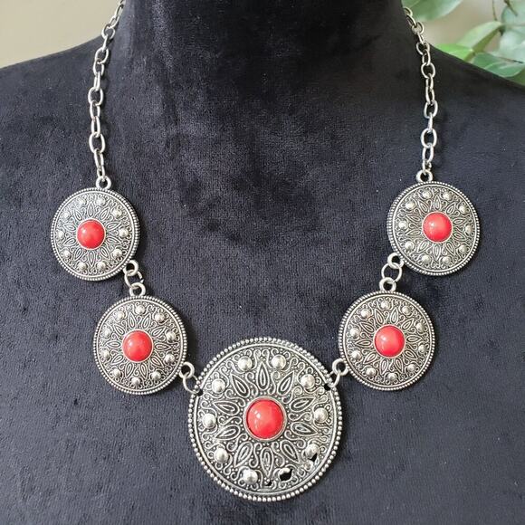 Paparazzi Womens Hey, SOL Sister Red Bead Silver Chain Collar Necklace Lobster - Picture 1 of 6
